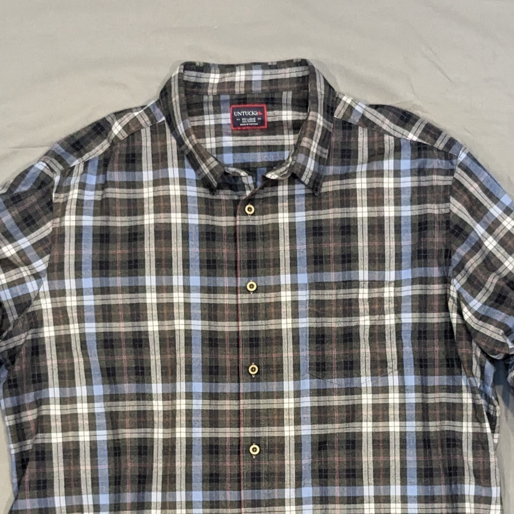 Untuckit Carano Plaid Blue Gray Flannel Long Sleeve Size XXL EUC